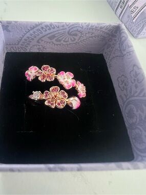 Pink Floral Crystal Open Band Ring - Women's Jewelry